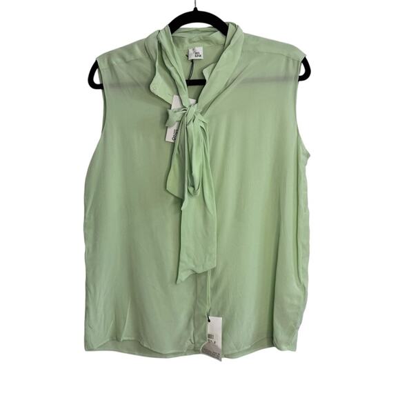 Iris & Ink Green Sleeveless Silk Neck Tie Blouse NWT - Picture 1 of 9